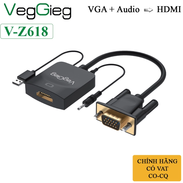 CÁP CHUYỂN VGA SANG  HDMI CÓ AUDIO + NGUỒN PHỤ VEGGIEG V-Z618