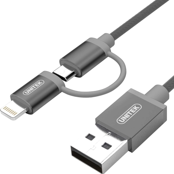 Cáp chuyển USB 2.0 sang Iphone 6+Micro USB Unitek 1m Y-C4031GY