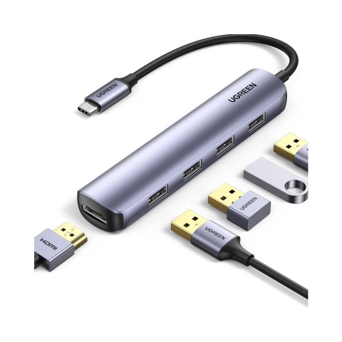 Bộ chuyển đổi USB Type C 5 trong 1 ra HDMI 4K@30Hz, USB-A x3, Sạc PD 100W (CM511) Ugreen 15596