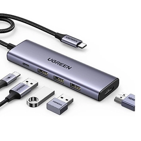 Bộ chuyển đổi USB Type C 5 trong 1 ra HDMI 4K@60Hz, USB-A x3, Sạc PD 100W (CM511) Ugreen 15597