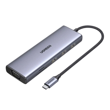 Bộ chuyển đổi USB Type C 10 trong 1 ra HDMI, VGA, USB, Lan, SD/TF, Sạc PD 100W (CM498) Ugreen 15601