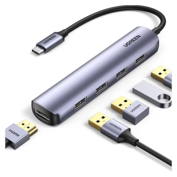 Thiết bị mở rộng USB Type C to HDMI 4K@30Hz kèm Hub 4 cổng USB 3.0 Ugreen 20197 cao cấp