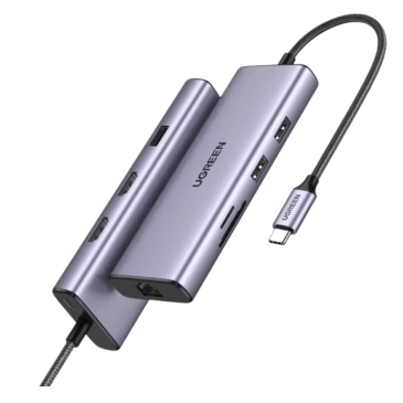 Bộ chuyển đổi 9 in 1 USB Type C ra 2 cổng HDMI/USB/LAN Gigabit/PD 60W/SD/ TF (CM490) Ugreen 90119