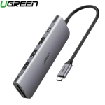 Hub Ugreen 6 trong 1, USB Type C sang 3 cổng USB 3.0, USB-C to 3 Ports USB3.0-A Hub + HDMI + TF/SD (Space Gray)