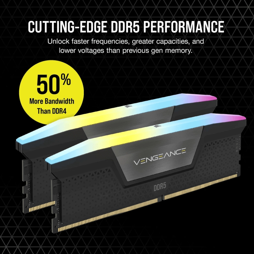 Ram PC Corsair Vengeance RGB 32GB DDR5 5200Mhz (CMH32GX5M2B5200C40) (Tản nhiệt, 2x16GB, Black)