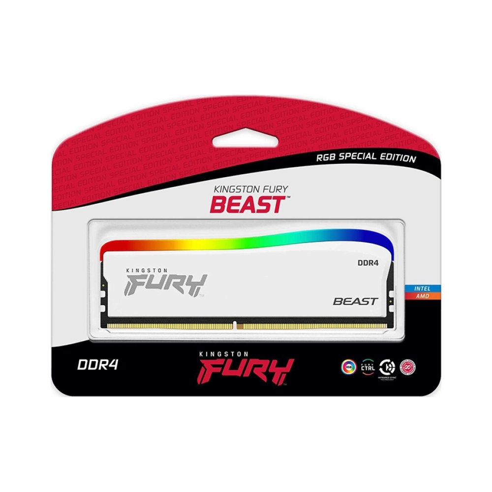 Ram Kingston 8GB DDR4 3200Mhz CL16 DIMM Fury Beast White RGB SE 8GBx1 (KF432C16BWA/8)