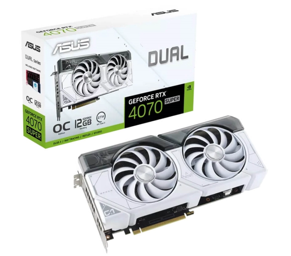 Card màn hình VGA ASUS Dual GeForce RTX 4070 Super White OC Edition 12GB GDDR6X (DUAL-RTX4070S-O12G-WHITE)