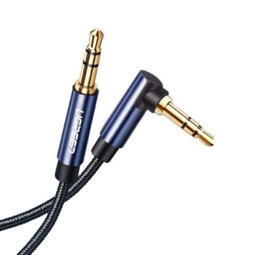 Cáp audio âm thanh AUX 3.5mm bện Nylon bẻ góc 90 độ dài 0,5M Ugreen 60178 cao cấp (Blue)