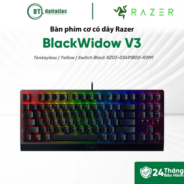 Bàn phím cơ có dây Razer TKL BlackWidow V3 Tenkeyless Yellow Switch Black