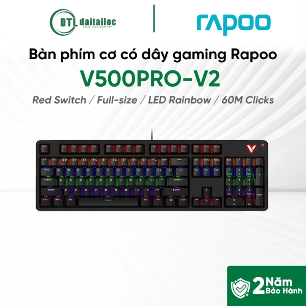 Bàn phím cơ có dây gaming Rapoo V500PRO-V2 Black Red switch