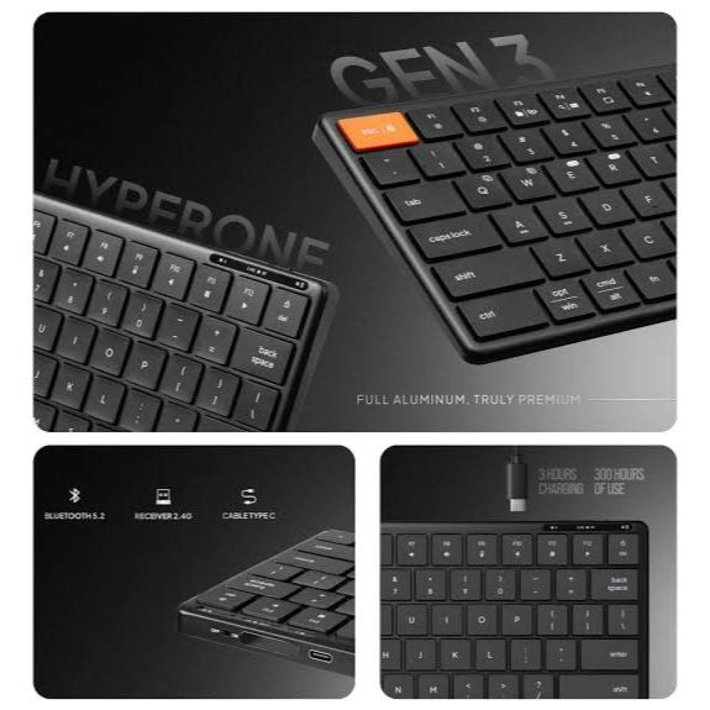 Bàn phím không dây HyperWork HyperOne Gen 3 HPW-KB1-G3-BLK 