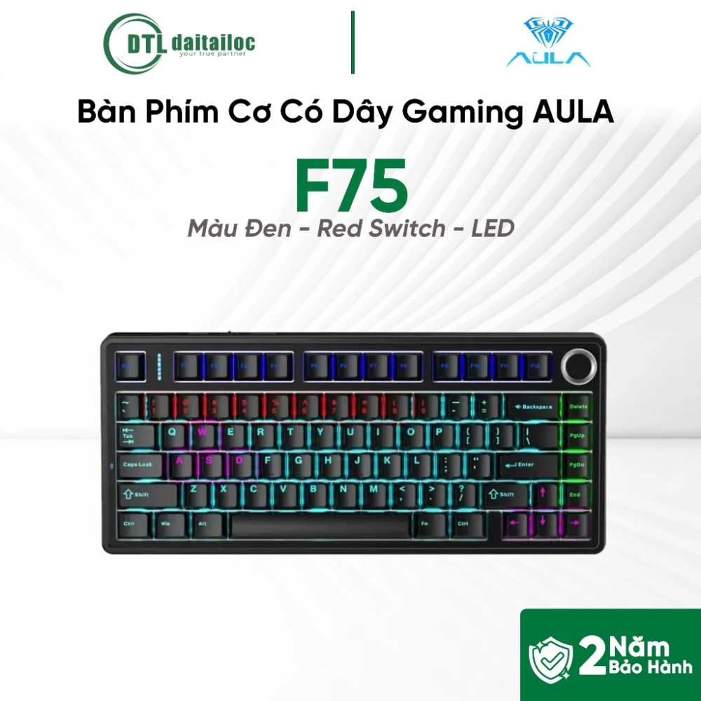 Bàn Phím Cơ Có Dây Gaming AULA F75 - F7513 Màu Đen Red Switch LED