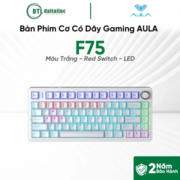 Bàn Phím Cơ Có Dây Gaming AULA F75 - F7512 Màu Trắng Red Switch LED