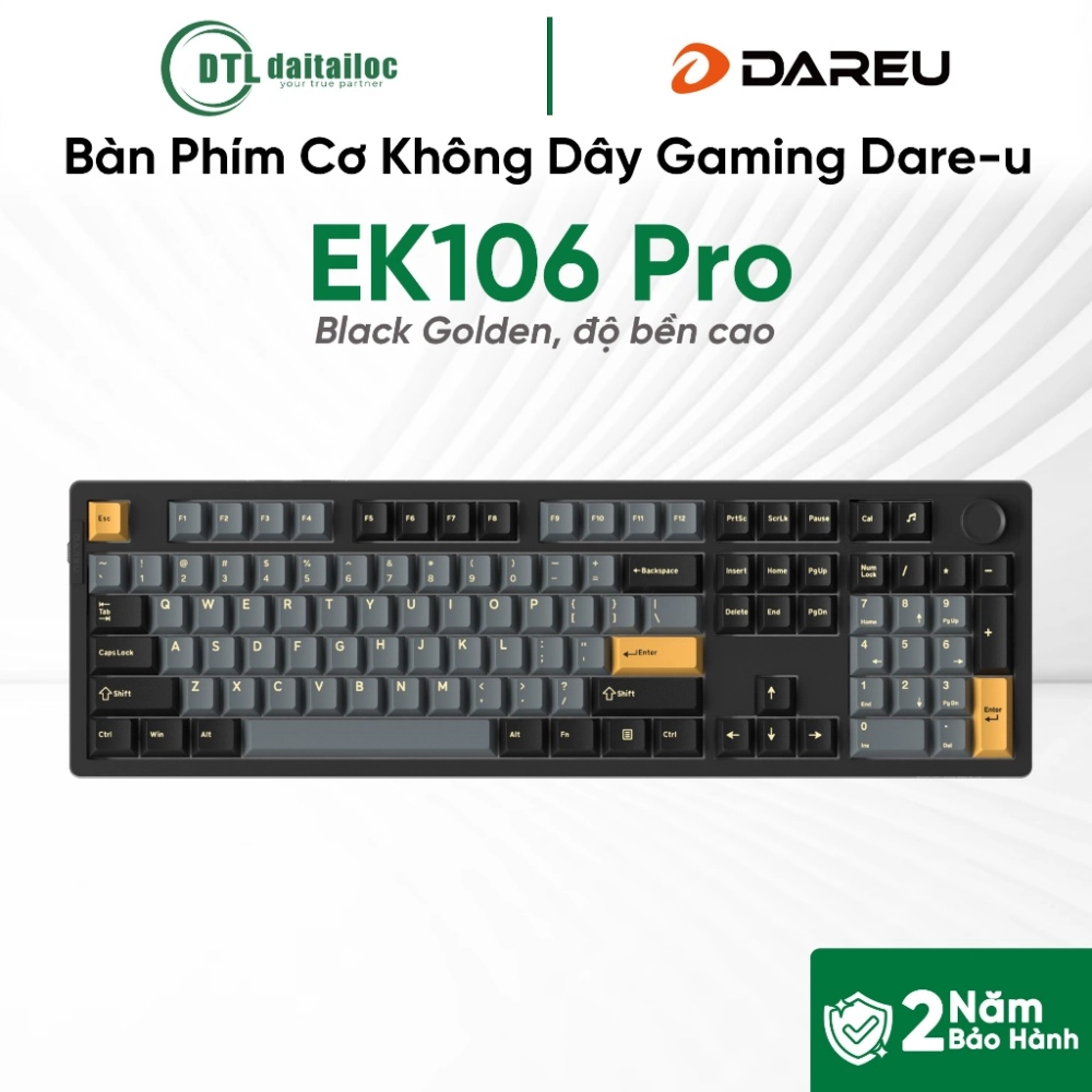 Bàn Phím Cơ Không Dây Gaming Dare-u EK106 Pro Black Golden Led