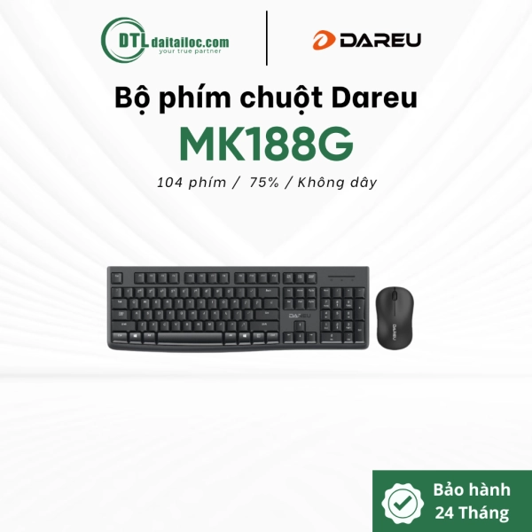Bộ phím chuột máy tính không dây DAREU MK188G Black