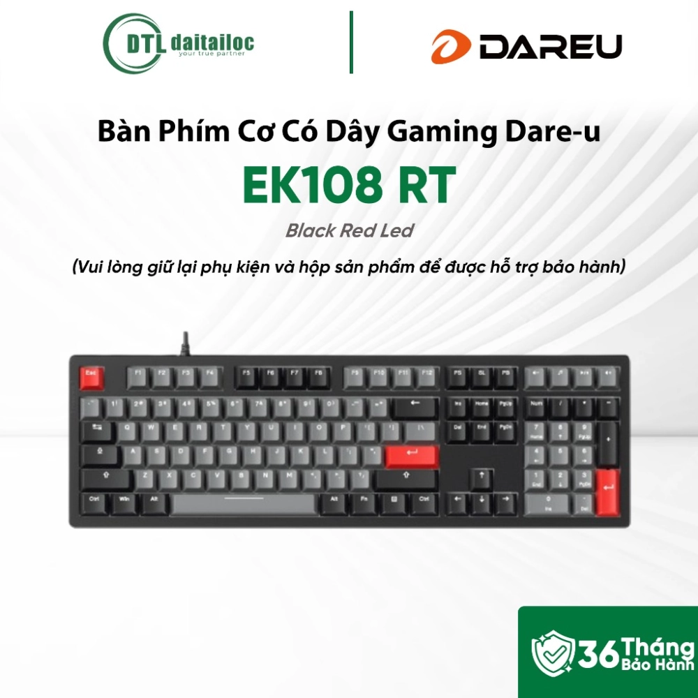 Bàn Phím Cơ Có Dây Gaming Dare-u EK108 RT Black Red Led