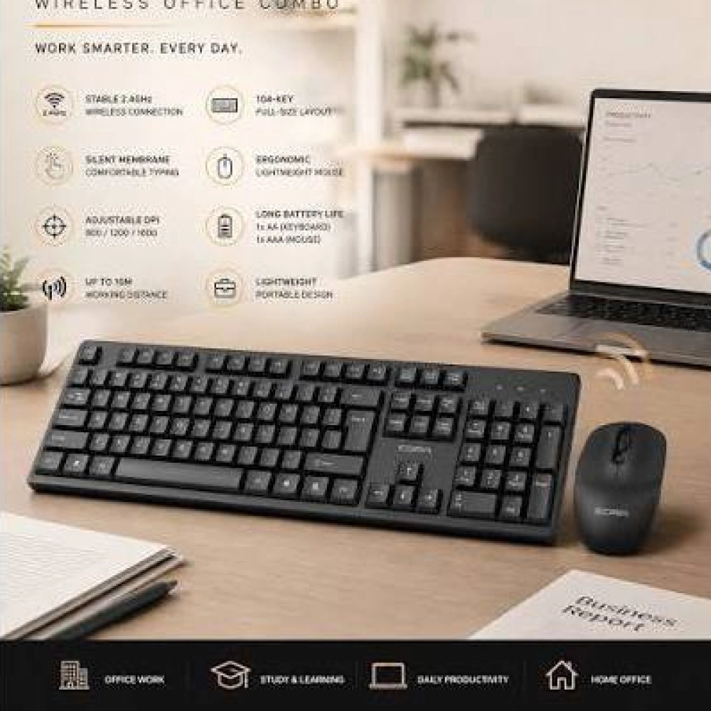 Bộ phím chuột không dây E-dra EC802W