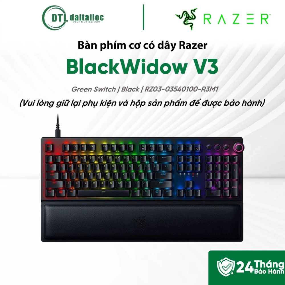 Bàn phím cơ có dây Razer BlackWidow V3 - Green Switch Black