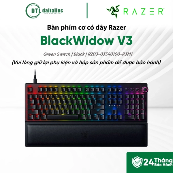 Bàn phím cơ có dây Razer BlackWidow V3 - Green Switch Black