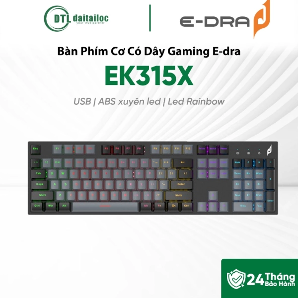 Bàn phím cơ có dây gaming E-dra EK315X Black Gray