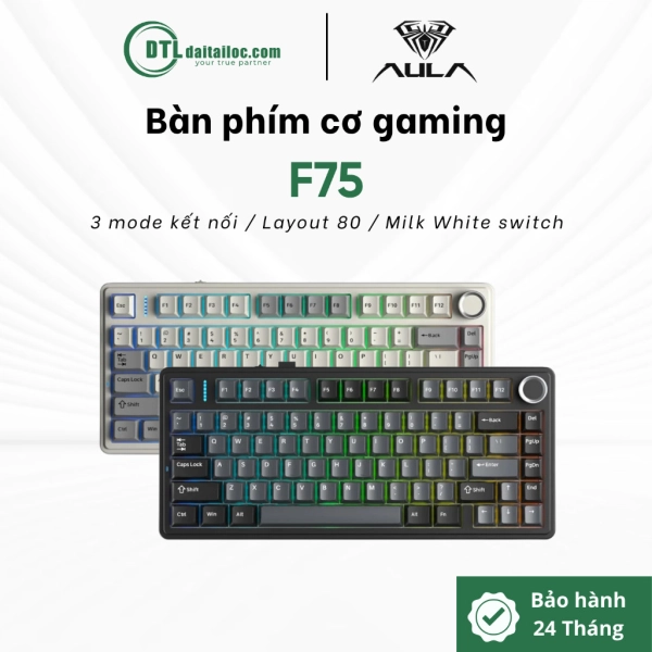 Bàn phím cơ không dây gaming 3 Mode AULA F75 - Milk White switch | Chính Hãng | Bảo hành 24 Tháng