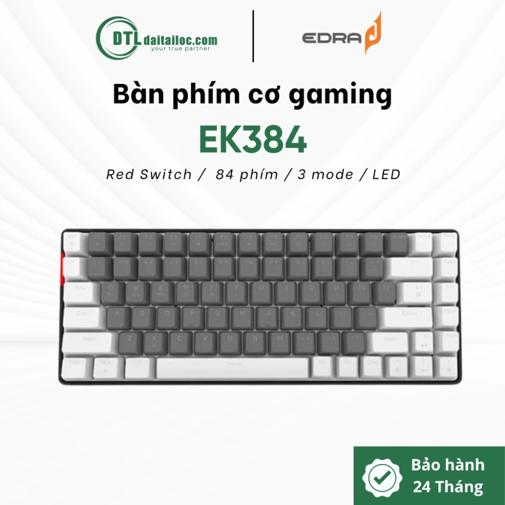 Bàn phím cơ không dây gaming E-dra EK384 Alpha Red Switch