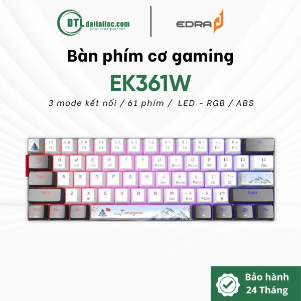 Bàn phím cơ không dây gaming E-dra EK361W Snow (Trắng Xám)