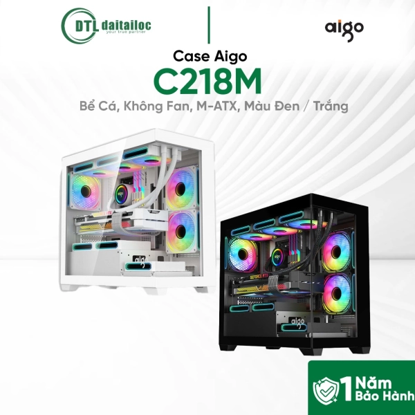 Case Aigo C218M (Bể Cá, Chưa Fan, M-ATX, Màu Đen)