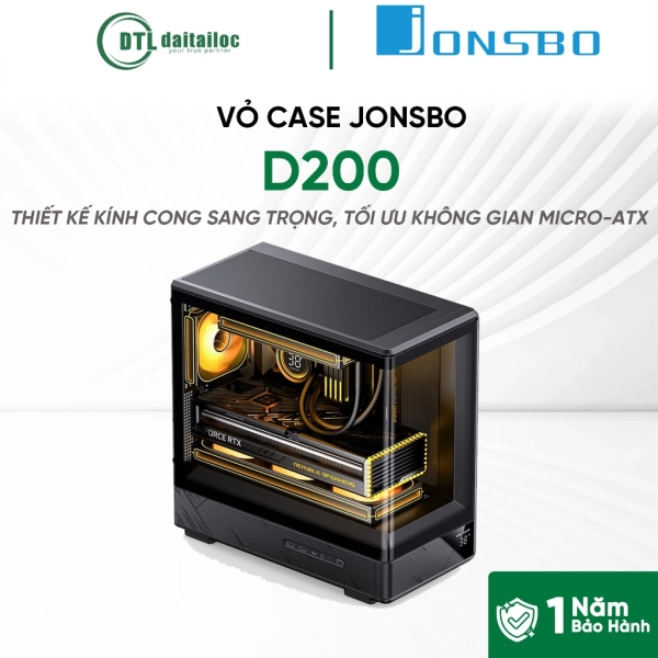 Case Jonsbo D200 (Bể Cá, Chưa Fan, M-ATX, Màu Đen)