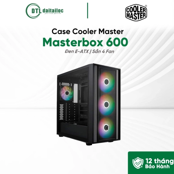 Case Cooler Master MasterBox 600 Đen Hỗ trợ E ATX Sẵn 4 Fan ARGB