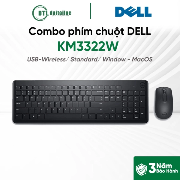 Bộ Phím Chuột Không Dây Dell KM3322W