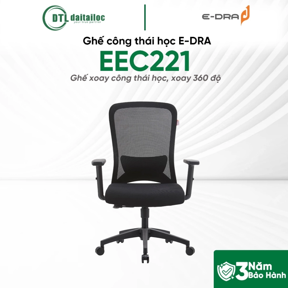 Ghế công thái học E-DRA - EEC221, Ghế xoay công thái học, xoay 360 độ