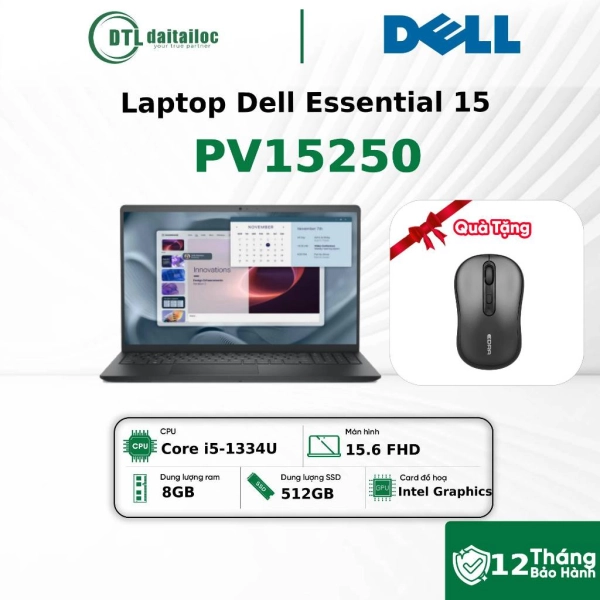 Laptop Dell Essential 15 PV15250 Core i5-1334U 8GB 512GB 15.6 FHD Ubuntu DOS Đen (NK) 