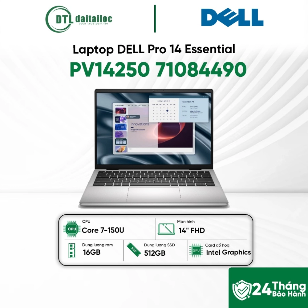 Laptop DELL Pro 14 Essential PV14250 71084490 Core 7-150U 16GB 512GB SSD 14 WIN 11 Home Platinum Silver 