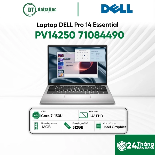 Laptop DELL Pro 14 Essential PV14250 71084490 Core 7-150U 16GB 512GB SSD 14 WIN 11 Home Platinum Silver 