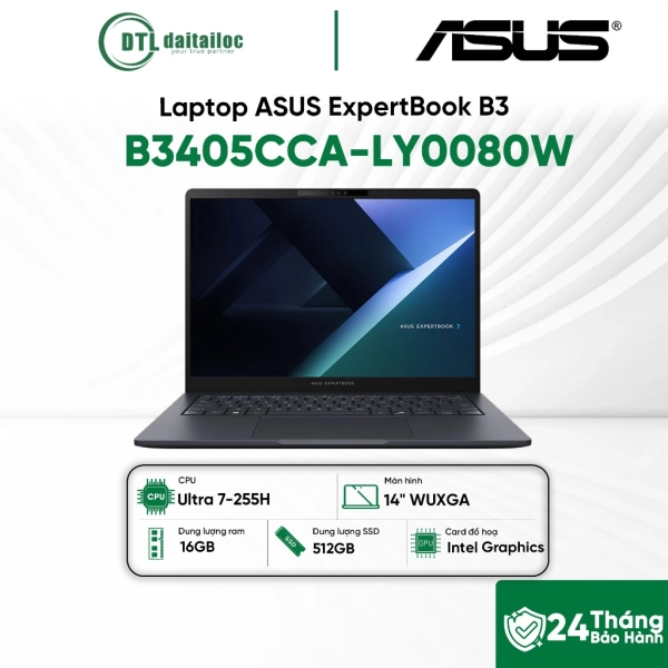 Laptop ASUS ExpertBook B3 B3405CCA-LY0080W Ultra 7-255H 16GB 512GB SSD 14 WUXGA Win 11 Xám (Gentle Grey)