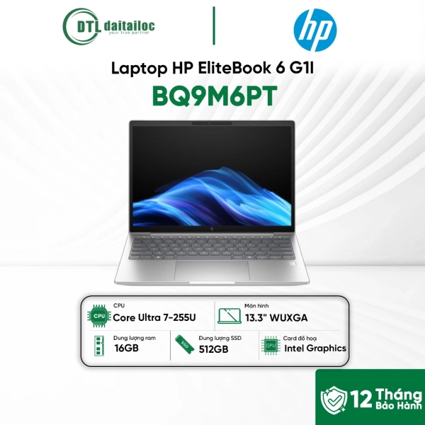 Laptop HP EliteBook 6 G1I BQ9M6PT Core Ultra 7-255U 16GB 512GB SSD 13.3 WUXGA Win 11 Bạc
