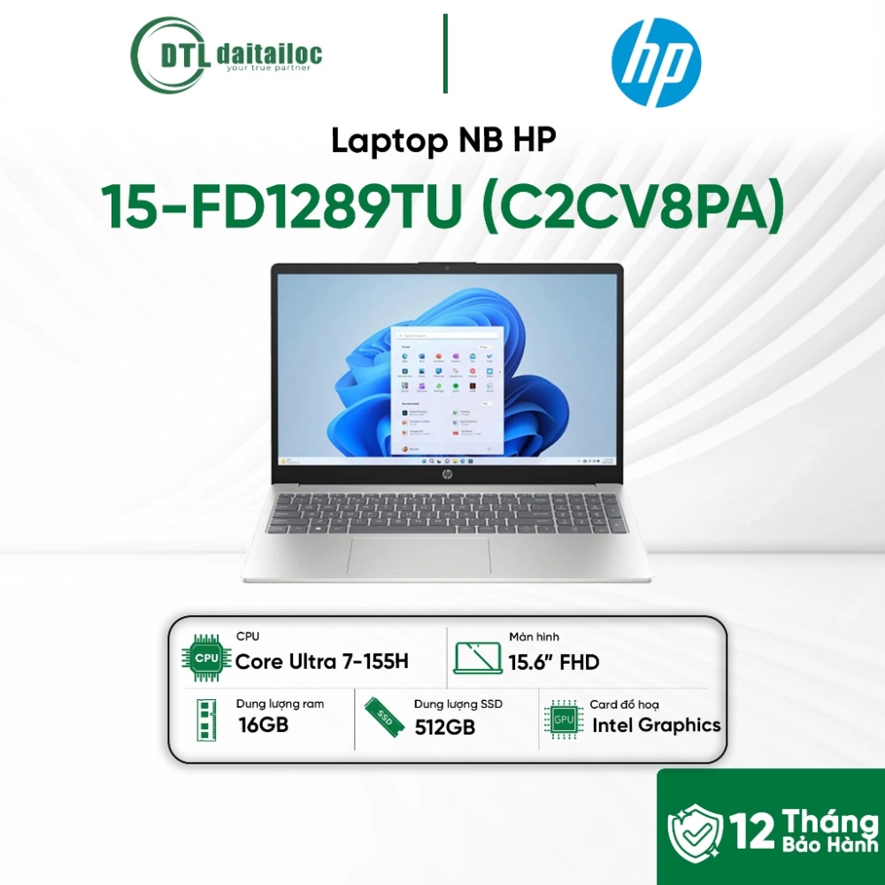 Laptop HP 15 C2CV8PA Core Ultra 7-155H 16GB 512GB SSD 15.6 FHD Win 11 Bạc