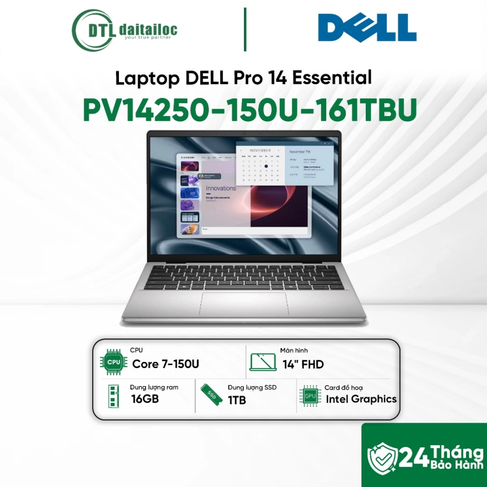 Laptop DELL Pro 14 Essential PV14250-150U-161TBU Core 7-150U 16GB 1TB SSD 14 FHD Ubuntu