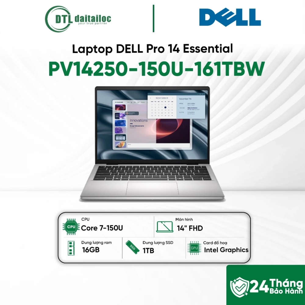 Laptop DELL Pro 14 Essential PV14250-150U-161TBW Core 7-150U 16GB 1TB SSD 14 FHD+ WIN 11