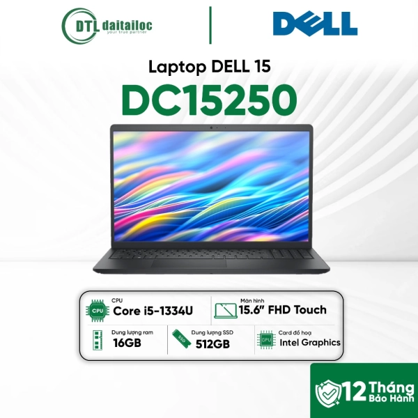 Laptop Dell DC15250 Core i5 - 1334U 16GB DDR5 512GB 15.6 FHD TOUCHSCREEN WIN11 CARBON BLACK (NK)