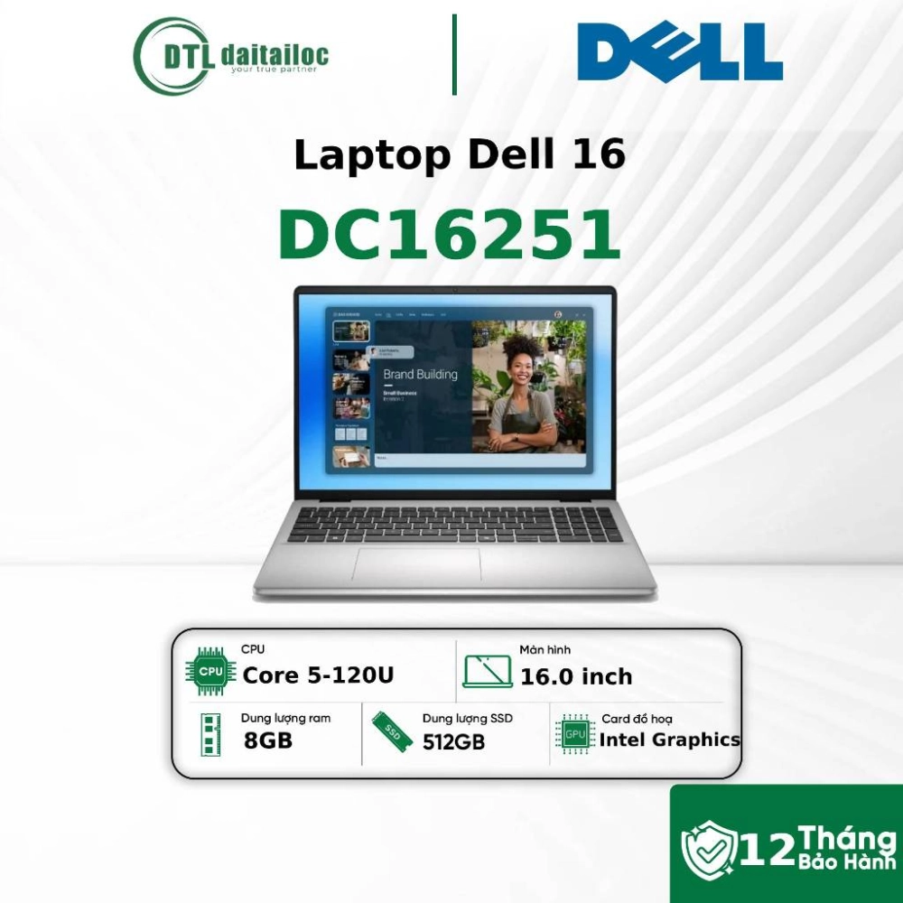 Laptop Dell 16 DC16251 i5-120U 8GB 512GB SSD 16 Inch TOUCHSCREEN Win11 SILVER (NK) 