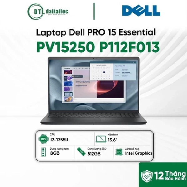 Laptop Dell PRO 15 Essential PV15250 i7-1355U 8GB 512GB 15.6 UBUNTU black (NK)