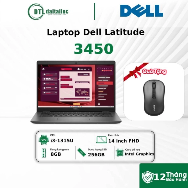 Laptop Dell Latitude 3450 i3 1315U 8GB 256GB SSD 14 inch FHD Win 11 Pro Xám Đen (NK)