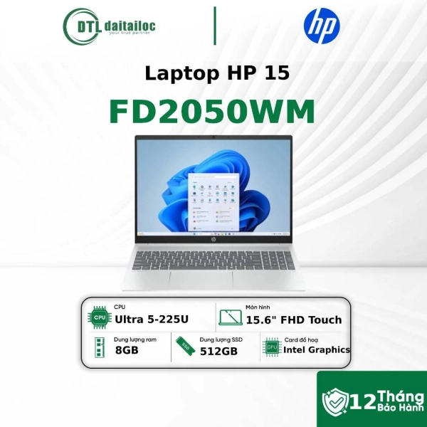 Laptop HP 15 FD2050WM Core Ultra 5-225U 8GB 512GB SSD 15.6 FHD Touch Win 11 Bạc (NK) 