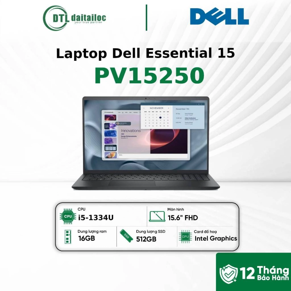 Laptop Dell Essential 15 PV15250 Core™ i5-1334U 16GB 512GB 15.6 FHD Ubuntu Đen (NK) 