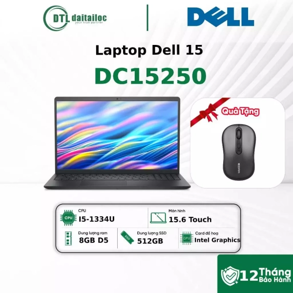 Laptop Dell DC15250 Core i5 -1334U 8GB DDR5 512GB 15.6 FHD TOUCHSCREEN WIN11 CARBON BLACK (NK)