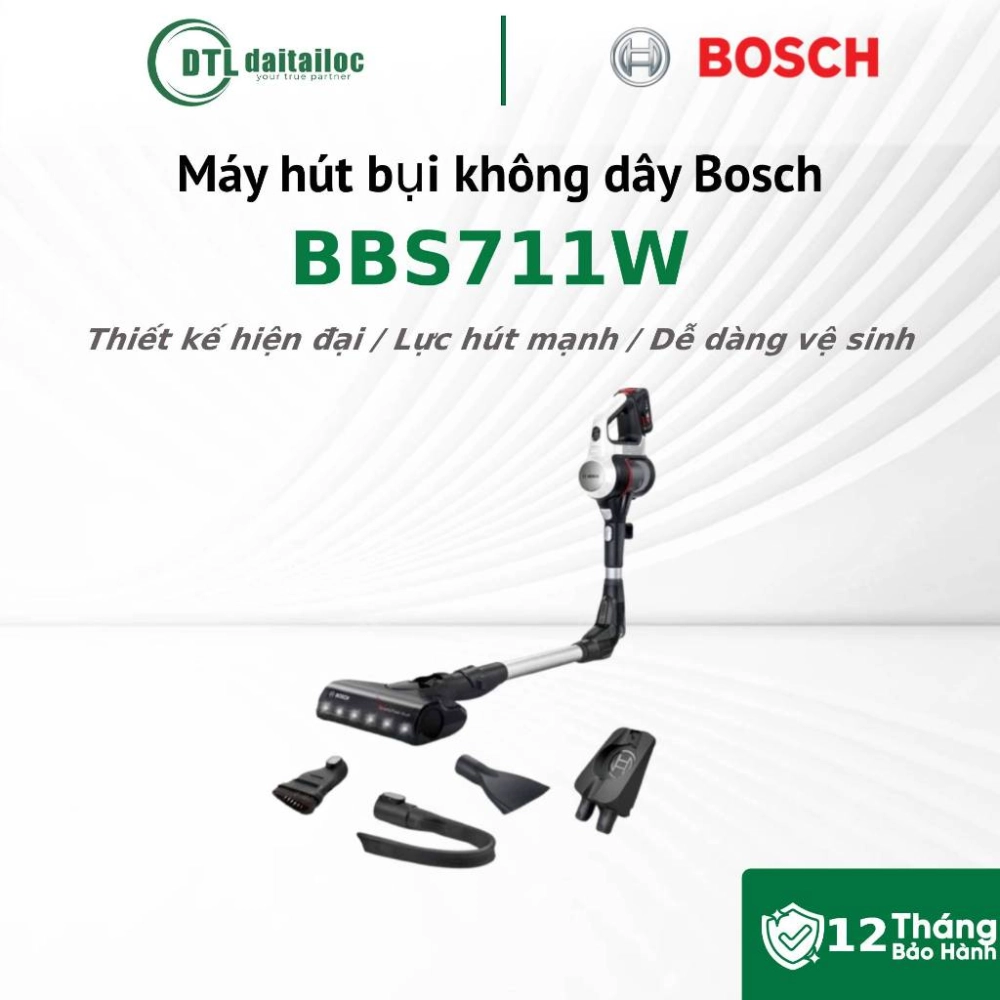 Máy hút bụi không dây Bosch BBS711W Lực hút 10000Pa Đầu hút AllFloor DynamicPower LED
