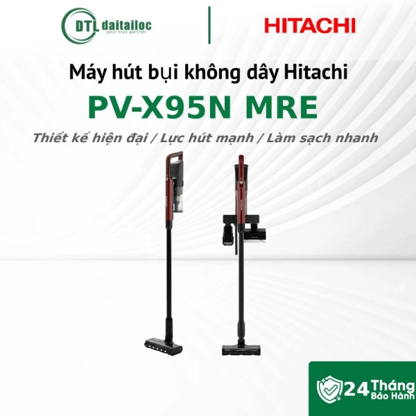 Máy hút bụi không dây Hitachi PV-X95N MRE Bộ lọc HEPA H10 Đầu hút LED Màu Đỏ ánh kim