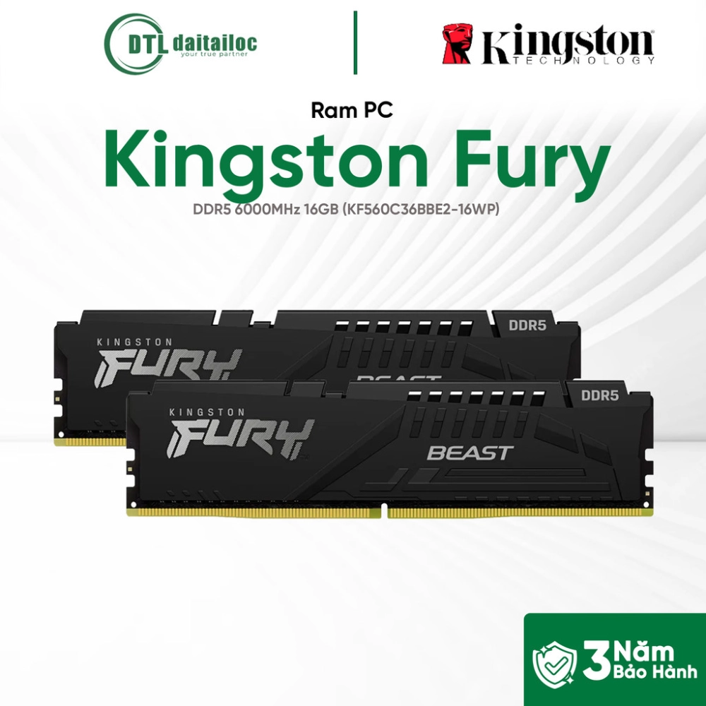 Ram Kingston 16GB BUS 6000 Fury Beast (KF560C36BBE2-16WP)